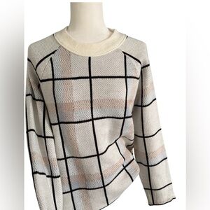 Plaid Patterned Sweater - Cream and Black
